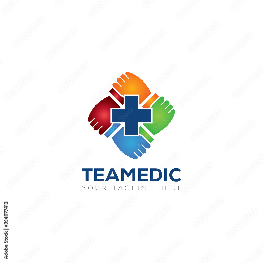 teamedic logo, creative holding hands and cross vector teamedic logo, creative holding hands and cross vector