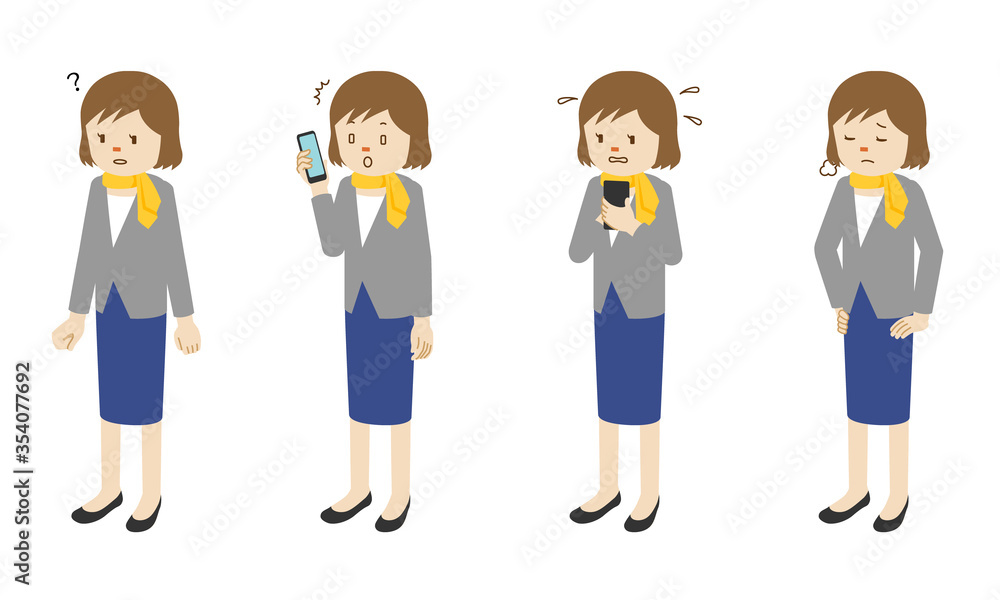 Fototapeta premium Illustration set of 4 poses of female character standing
