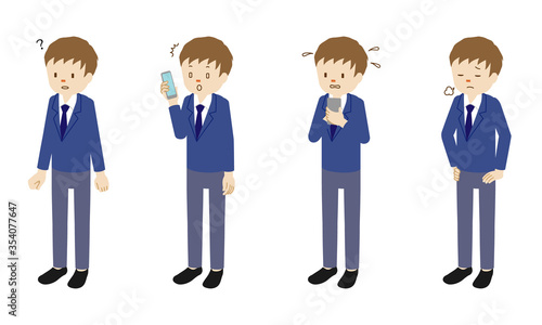 Illustration set of 4 poses of male character standing