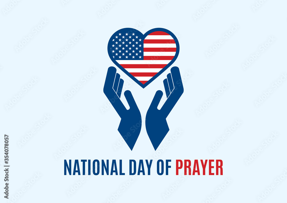 National Day of Prayer vector. American flag heart shape vector. Hands