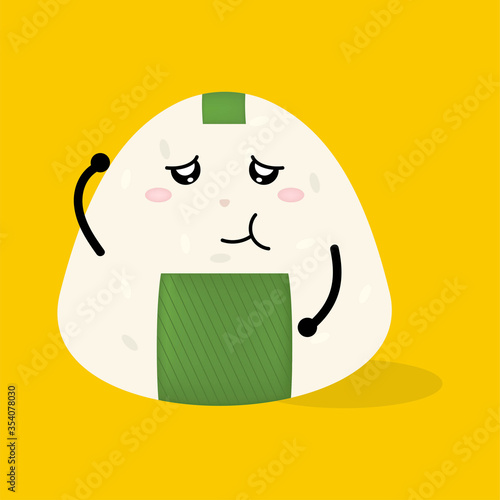 thick eyebrow, Happy, sad, angry, cute, confused, smile expression onigiri characters. vector illustration