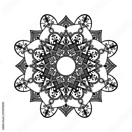 Mandala Floral hand drawn oriental style. use for Henna , tatoo, yaga, fabric ,moraccan . photo