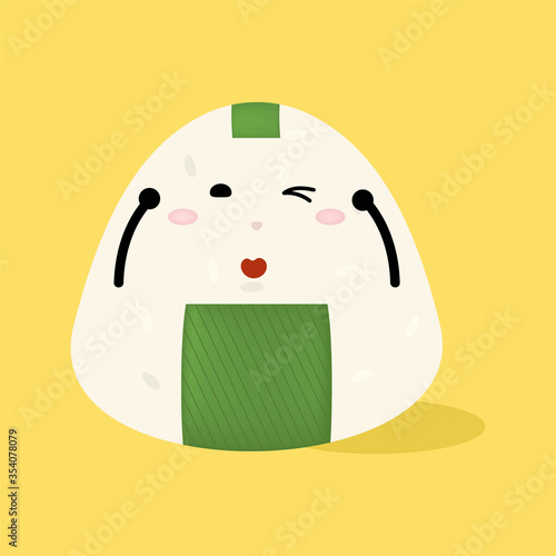 thick eyebrow, Happy, sad, angry, cute, confused, smile expression onigiri characters. vector illustration