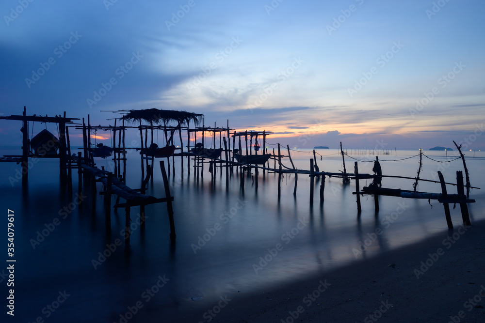 boat parking in twilight morning at fisherman village