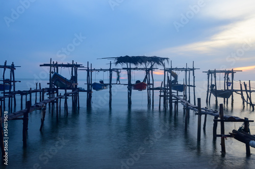 boat parking in twilight morning at fisherman village