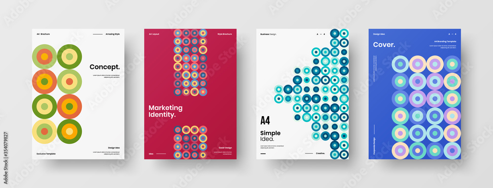 Company identity brochure template collection. Business presentation vector A4 vertical orientation front page mock up set. Corporate report cover abstract geometric illustration design layout bundle. Company identity brochure template collection. Business presentation vector A4 vertical orientation front page mock up set. Corporate report cover abstract geometric illustration design layout bundle.