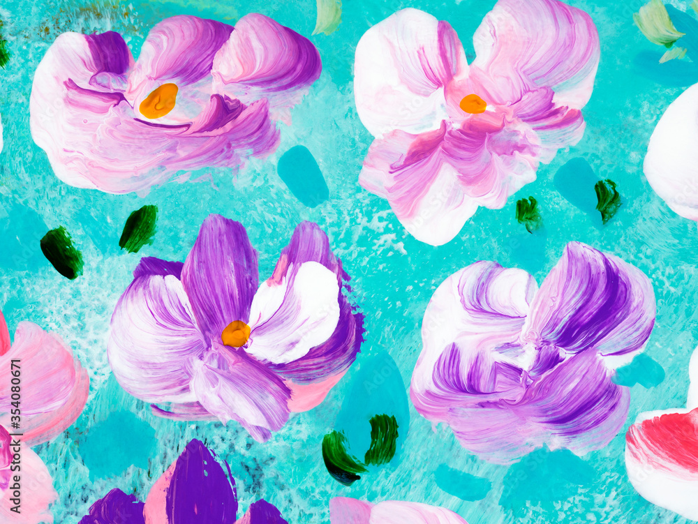 Abstract flowers, creative abstract hand painted background, brush texture