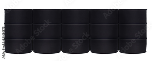 Black barrels row isolated on white background