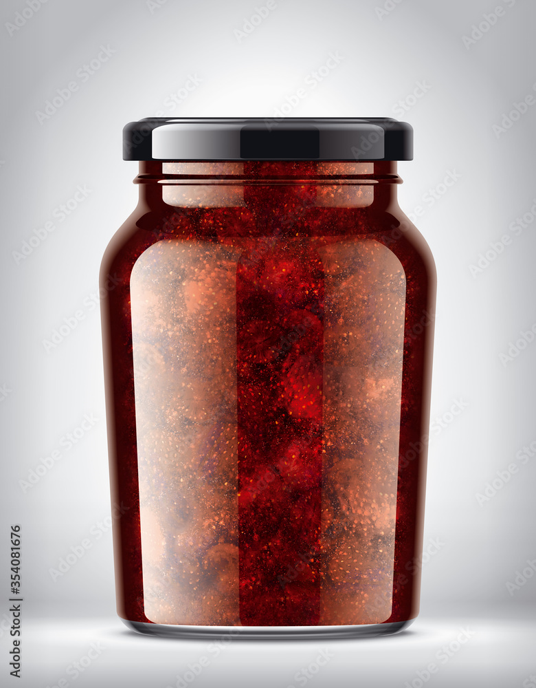 Glass Jar with Strawberry Jam on Background. Glass Jar with Strawberry Jam on Background.
