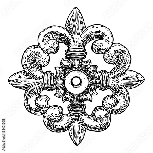 Antique style drawn flowers with petals. Decorative design elements in baroque, rococo style for pattern cover, fabric, textile, wrapping paper. Vector.