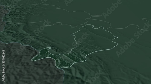 Ingush, republic with its capital, zoomed and extruded on the administrative map of Russia in the conformal Stereographic projection. Animation 3D photo