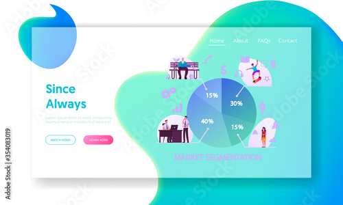 Market Segmentation Landing Page Template. People and Businessmen Characters. Target Audience, Customer Care, Buyers Relationship Management. Selective Focus Infographics. Cartoon Vector Illustration
