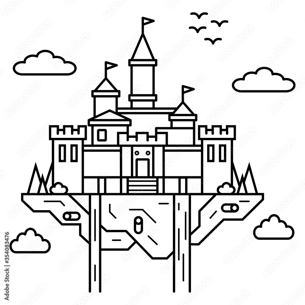 Fototapeta premium Children fairy castle icon, cartoon castle