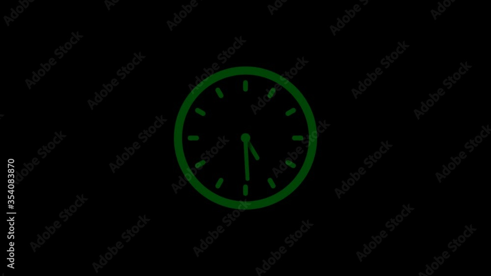 Green dark clock isolated on black background,CLock animation video footage Green dark clock isolated on black background,CLock animation video footage