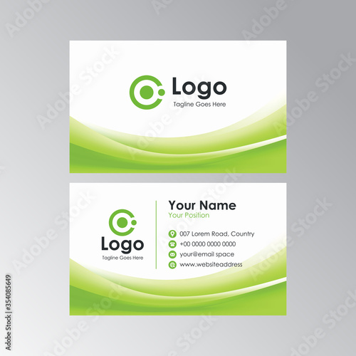 abstract blurry green wave business card design, professional name card template vector