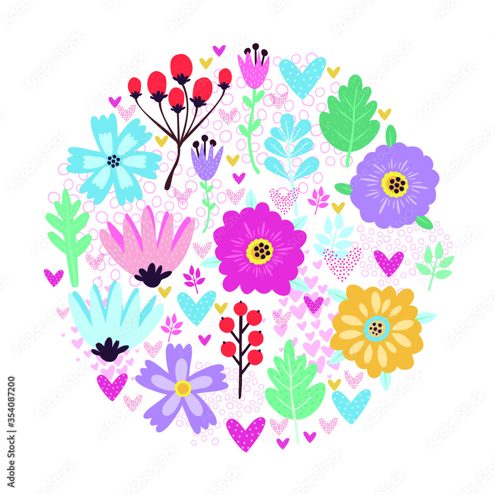 Abstract circle with flowers vector design illustration