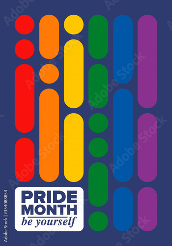 LGBT Pride Month in June. Lesbian Gay Bisexual Transgender. Celebrated annual. LGBT flag. Rainbow love concept. Human rights and tolerance. Poster, card, banner and background. Vector ilustration