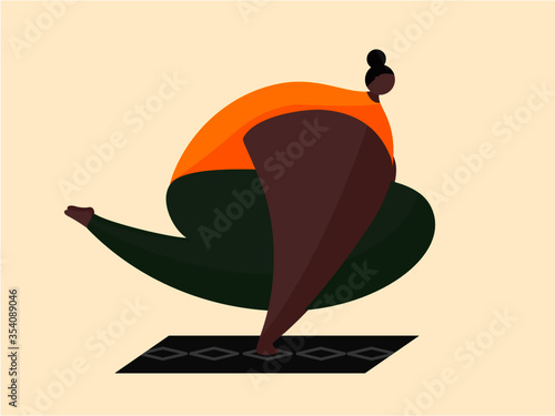 Cartoon character fat woman yoga and meditation relax time ,safe and calm stay at home 