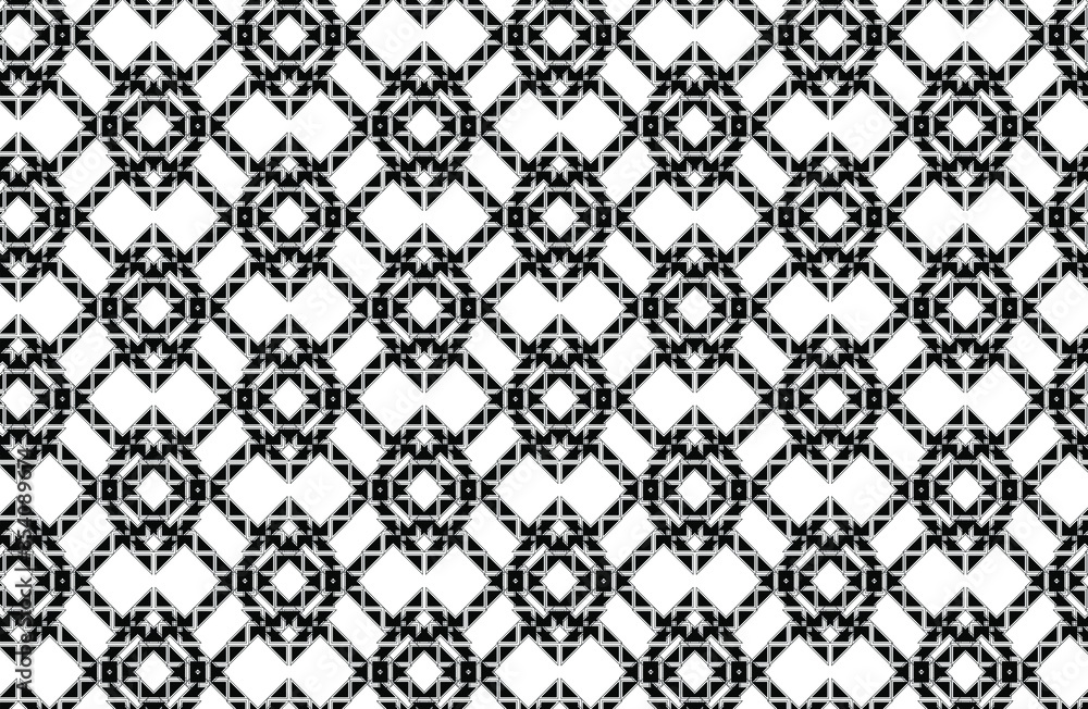 Diagonal black oval block repeating pattern of angular shapes and outlines on a white background, vector illustration