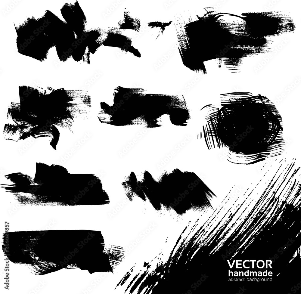 Abstract black vector backgrounds set textured draw by brush and ink