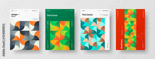 Company identity brochure template collection. Business presentation vector A4 vertical orientation front page mock up set. Corporate report cover abstract geometric illustration design layout bundle.