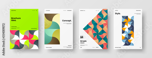 Company identity brochure template collection. Business presentation vector A4 vertical orientation front page mock up set. Corporate report cover abstract geometric illustration design layout bundle.