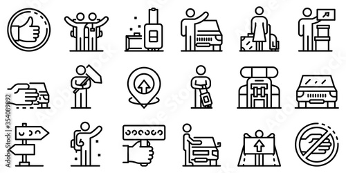Hitchhiking icons set. Outline set of hitchhiking vector icons for web design isolated on white background