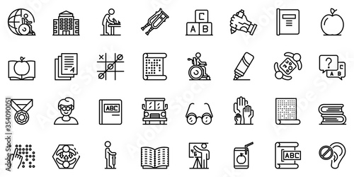 Inclusive education icons set. Outline set of inclusive education vector icons for web design isolated on white background