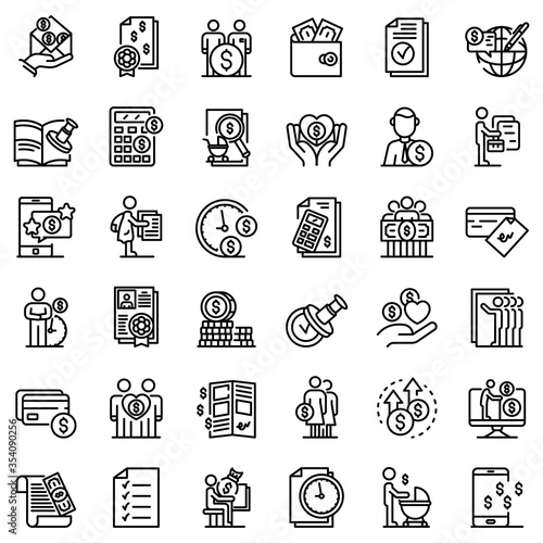 Allowance icons set. Outline set of allowance vector icons for web design isolated on white background
