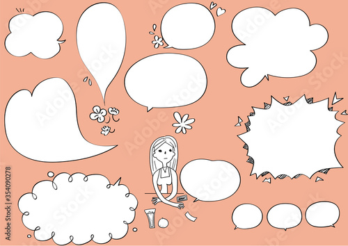 女性と吹き出し　イラスト　セット
