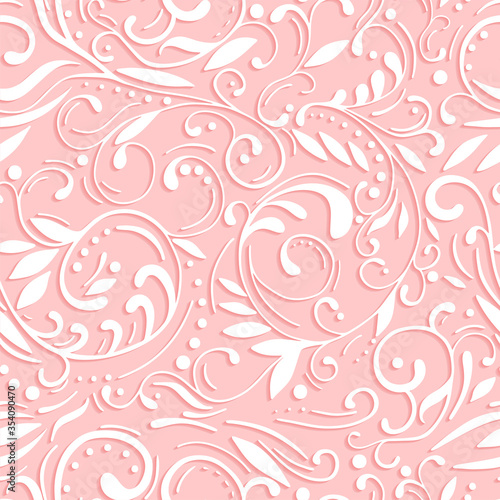 Abstract hand drawn seamless pattern openwork flower ornament of leaves, branches, curls, flowing lines. Floral vector illustration for greeting card, invitation, wallpaper, wrapping paper, fabric