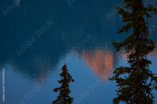 Reflections of the peaks in Moraine Lake in Canada