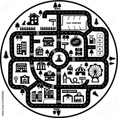 Child mat play city roads