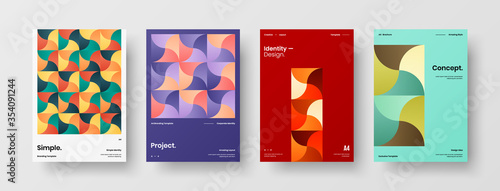 Company identity brochure template collection. Business presentation vector A4 vertical orientation front page mock up set. Corporate report cover abstract geometric illustration design layout bundle.