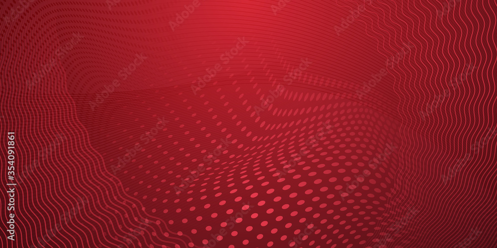 Abstract background made of halftone dots and curved lines in red colors