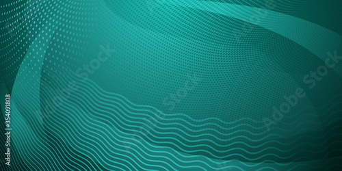 Abstract background made of halftone dots and curved lines in turquoise colors