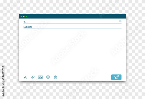 E-mail blank template. Internet email interface for mail message. E-mail window.