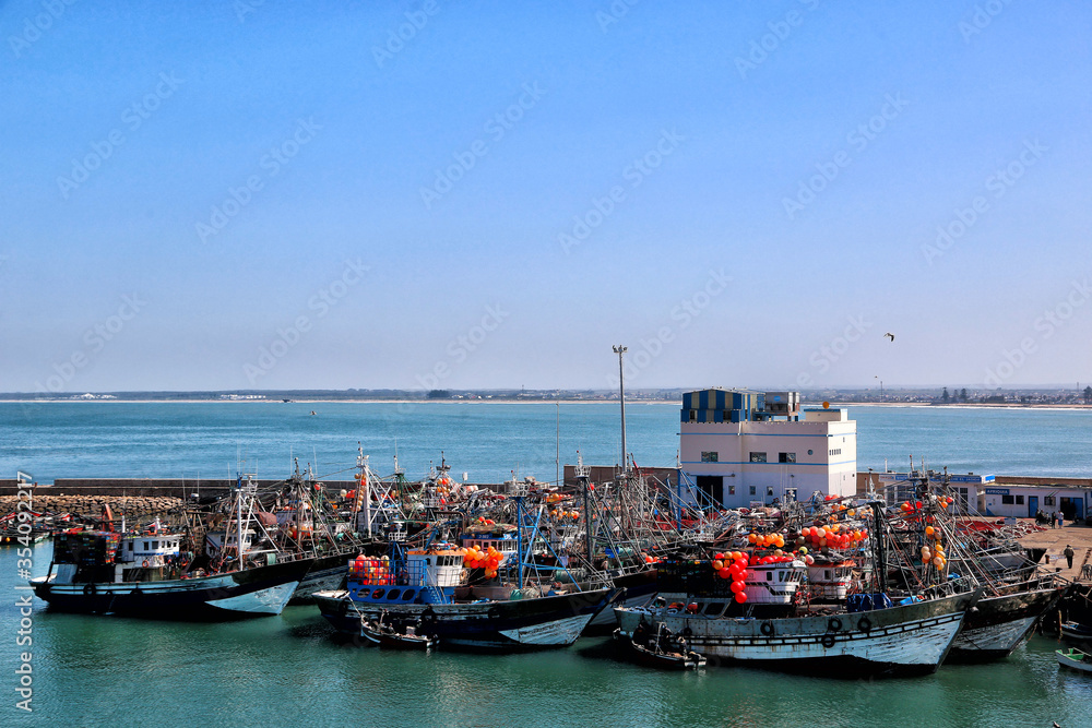 El Jadida,  Morocco - 02.28.2019: View of the harbor from the Portuguese