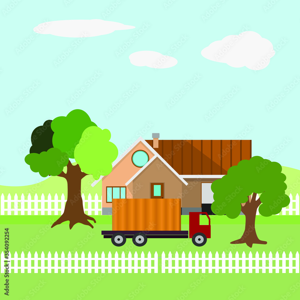 image of a truck near the house, emblem. logo, vector illustration
image of a truck near the house, emblem. logo, vector illustration