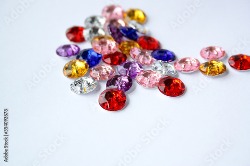 Multi-colored stones, rhinestones for needlework. Selective focus.