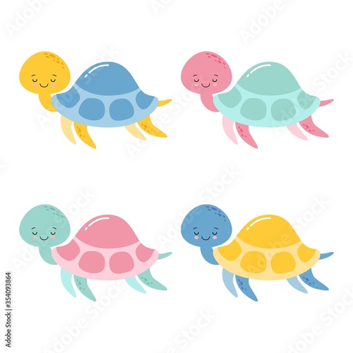 Happy turtle icons set. Cartoon illustration of 4 happy turtle vector icons for web