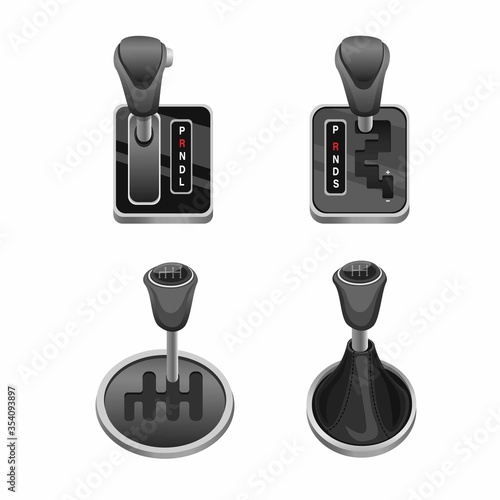 Car Transmission Lever in Automatic, Semi Automatic and manual symbol collection icon set, Automotive Gear Lever Shift. Concept Realistic illustration vector in white background