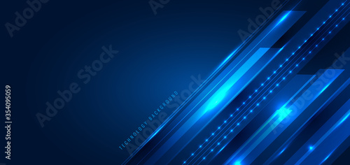 Abstract technology digital futuristic concept diagonal stripes lines with glowing light rays speed motion on dark blue background