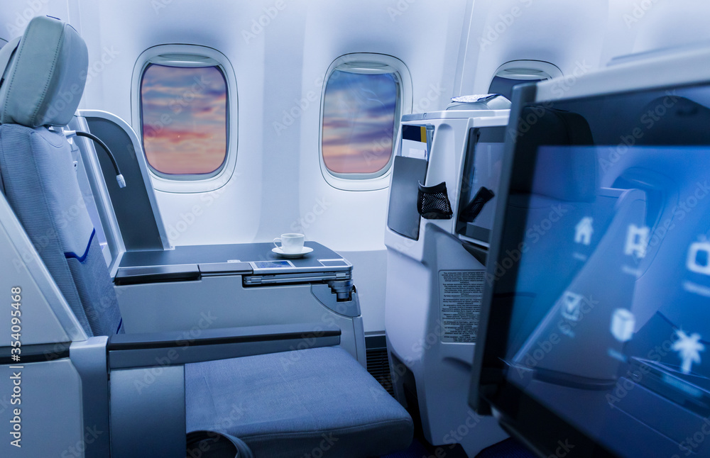 Fototapeta premium Airplane cabin interior view