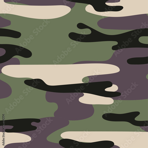 Military camouflage seamless pattern. Khaki texture. Trendy background. Abstract color vector illustration. For design wallpaper, fabric, wrapping paper.