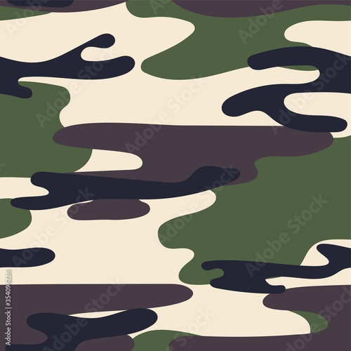 Military camouflage seamless pattern. Khaki texture. Trendy background. Abstract color vector illustration. For design wallpaper, fabric, wrapping paper.