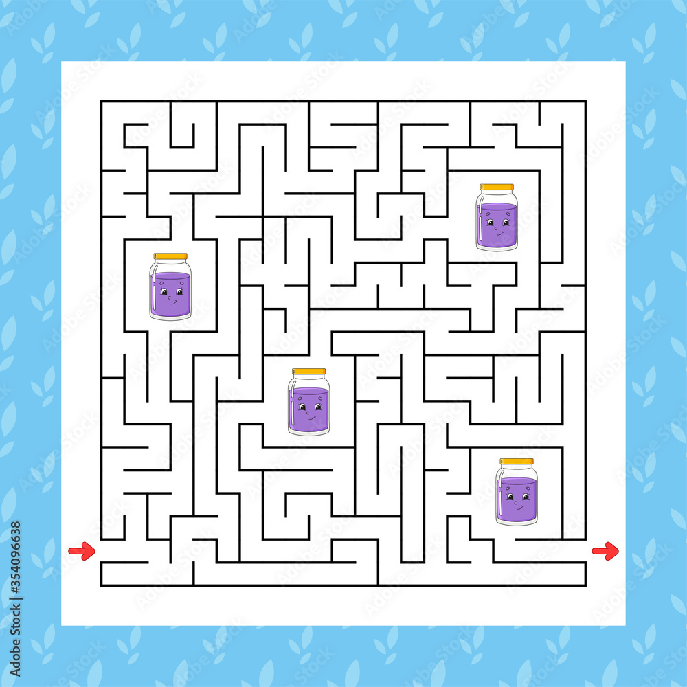 Square maze. Game for kids. Puzzle for children. Labyrinth conundrum. Color vector illustration. Find the right path. Isolated vector illustration. Cartoon character. Square maze. Game for kids. Puzzle for children. Labyrinth conundrum. Color vector illustration. Find the right path. Isolated vector illustration. Cartoon character.