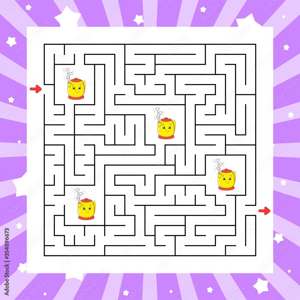 Square maze. Game for kids. Puzzle for children. Labyrinth conundrum. Color vector illustration. Find the right path. Isolated vector illustration. Cartoon character. Square maze. Game for kids. Puzzle for children. Labyrinth conundrum. Color vector illustration. Find the right path. Isolated vector illustration. Cartoon character.