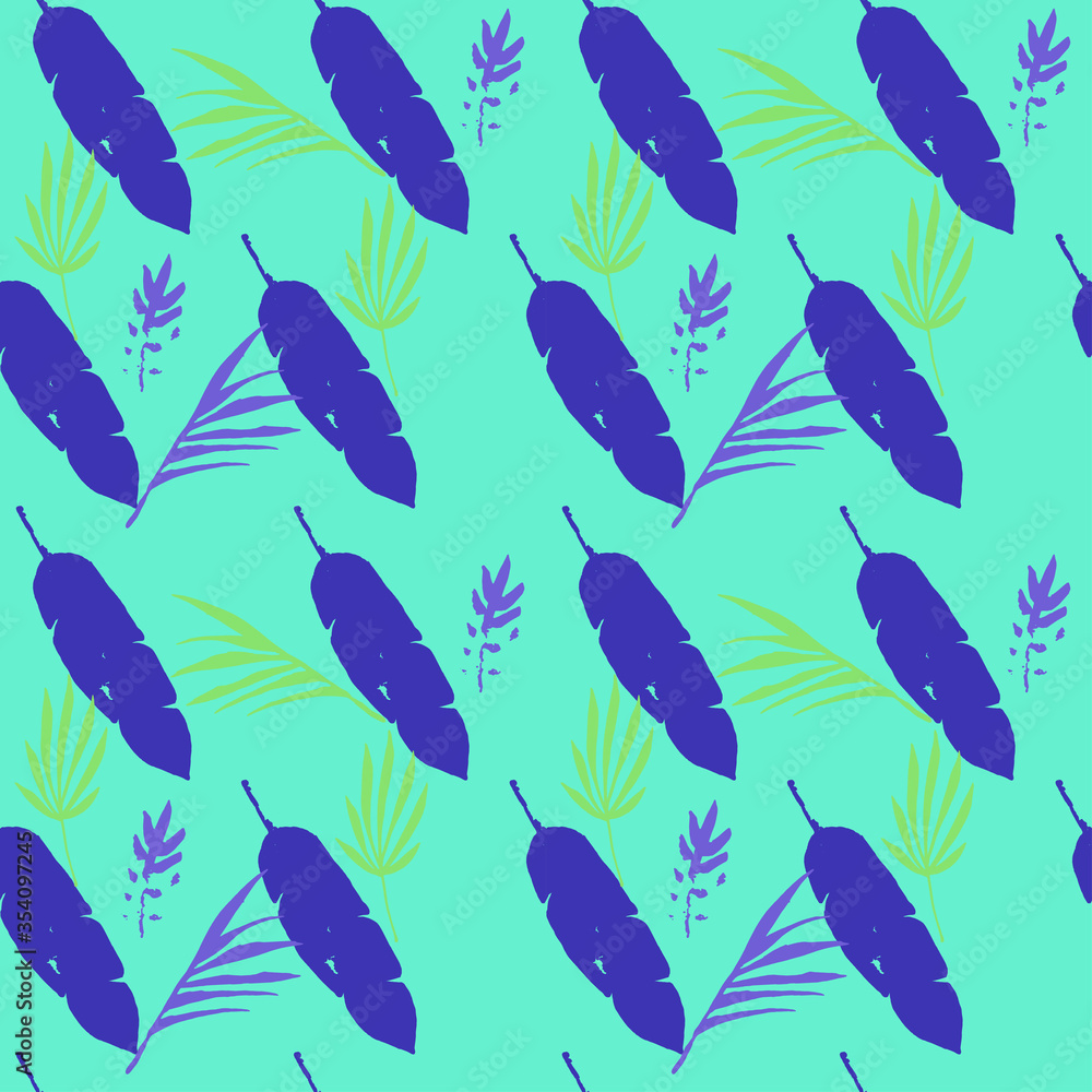 Hipster Tropical Vector Seamless Pattern. Banana Leaves Monstera Feather Dandelion Tropical Seamless Pattern. Hipster Tropical Vector Seamless Pattern. Banana Leaves Monstera Feather Dandelion Tropical Seamless Pattern.