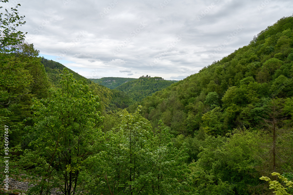 Hiking in beautiful landscape of Bad Urach, Swabian Alb, Baden-Wuerttemberg, Germany, Europe Hiking in beautiful landscape of Bad Urach, Swabian Alb, Baden-Wuerttemberg, Germany, Europe